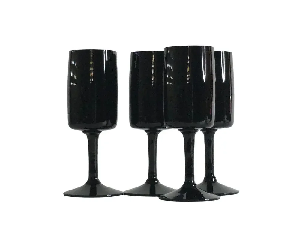 4 Swedish Black Crystal Wine Glasses Bjorkshult Scan by Hans Christian Wagner